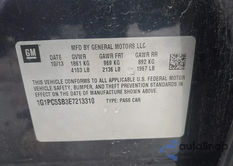 2014 Chevrolet Cruze 1Lt Auto from USA, damaged, VIN 1G1PC5SB3E7213310
